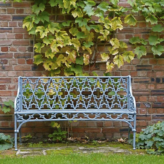 Metal garden bench painted blue