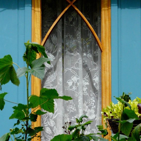 Gothic windows, Kate Atkinson's writing den, designed by Carolyn Grohmann
