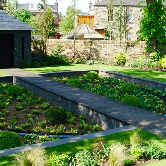 Sunken garden and boardwalk, Merchiston garden designed by Carolyn Grohmann