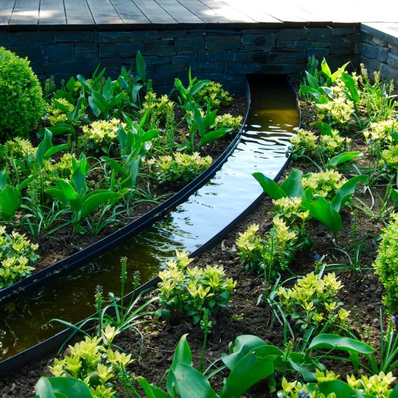 Metal rill water feature designed by Carolyn Grohmann