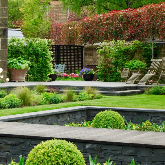 Sunken garden, scorched oak boardwalk, designed by Carolyn Grohmann