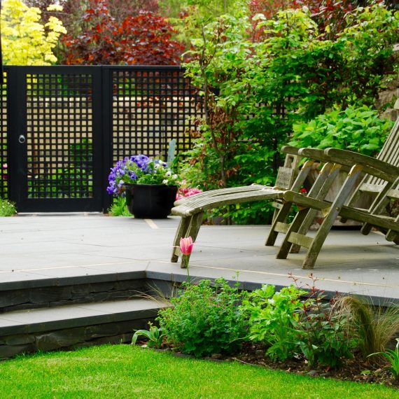 Black basalt paving and steps, designer Carolyn Grohmann