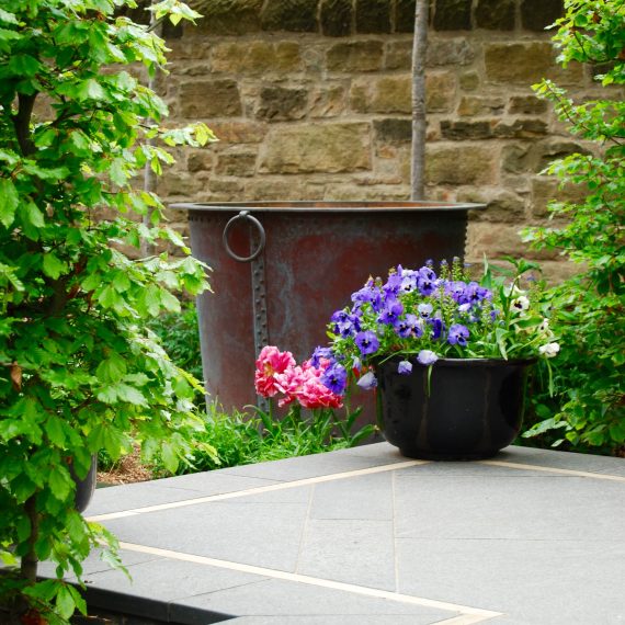 Copper tub water feature made by Ratho Byres Forge, designed by Carolyn Grohmann