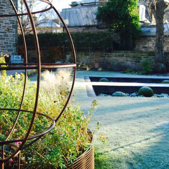 Rear garden in winter, designed by Carolyn Grohmann