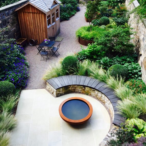 Eton Terrace garden, designed by Carolyn Grohmann, built by Water Gems, Urbis lily bowl
