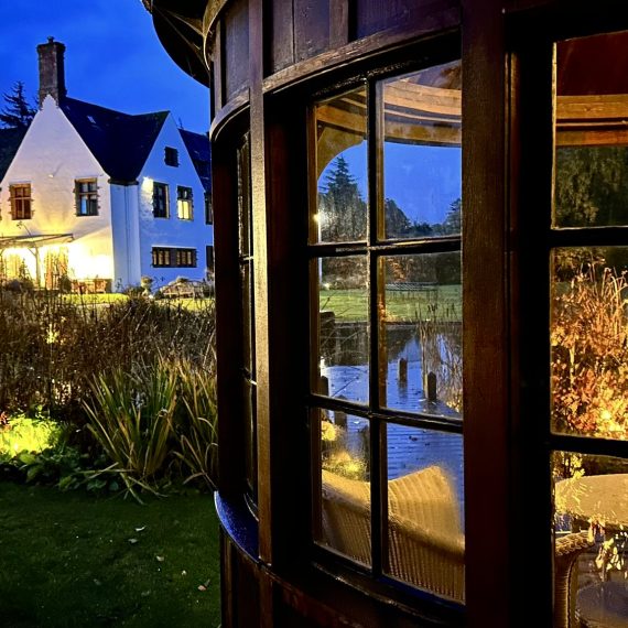 Garden lighting summerhouse and swimming pond