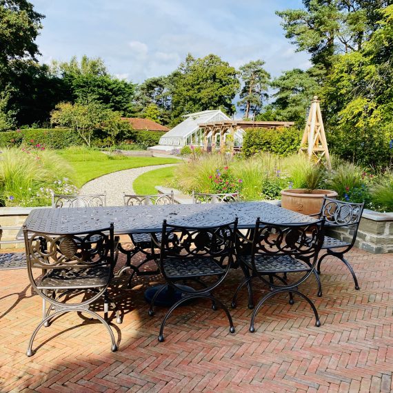 Family patio with raised beds