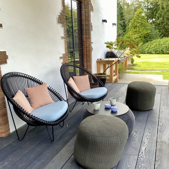 Millboard decking under Scottish larch pergola