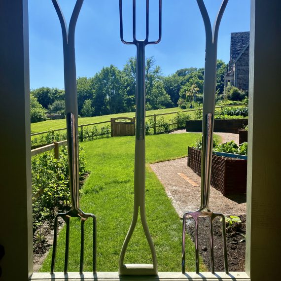 East Lothian garden, designed by Carolyn Grohmann, garden fork gate