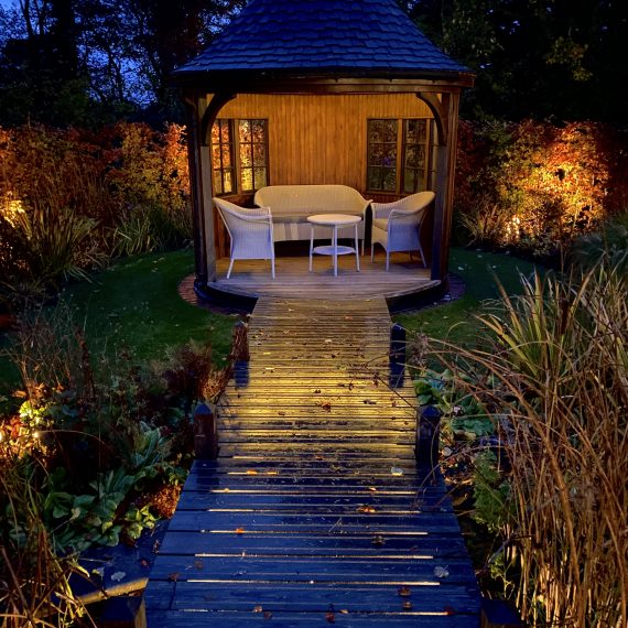 Victorian summerhouse and boardwalk lighting