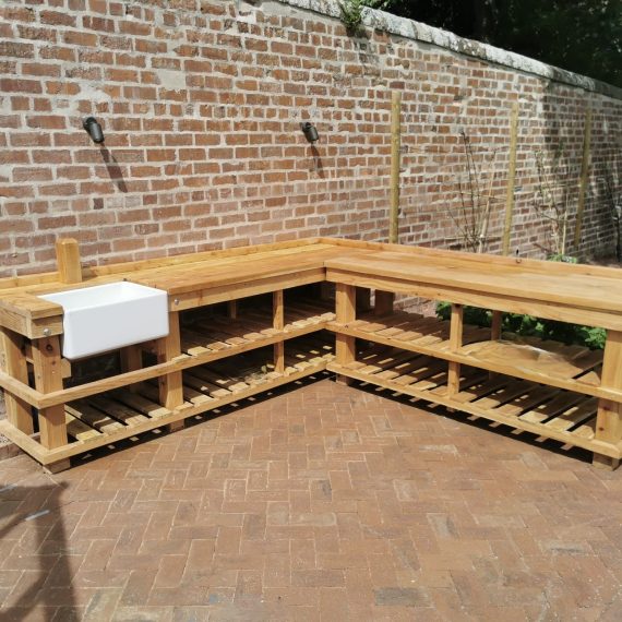 Scottish larch potting bench with belfast sink