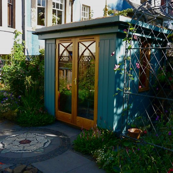 Kate Atkinson's writing den and mosaic, designed by Carolyn Grohmann