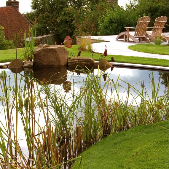 Boulders at edge of pond