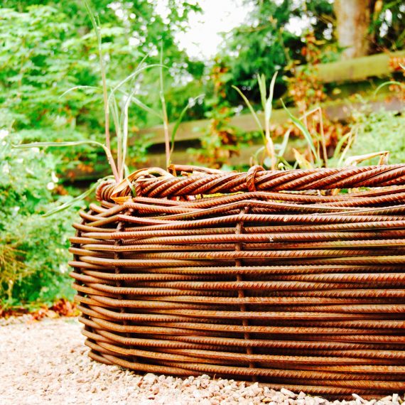 Basketweave rebar bird bath by Ratho Byres Forge