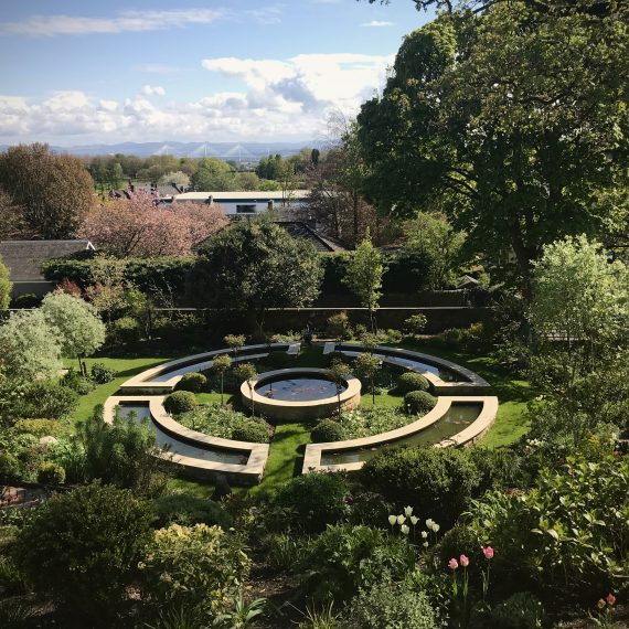 Stone water feature in Victorian garden