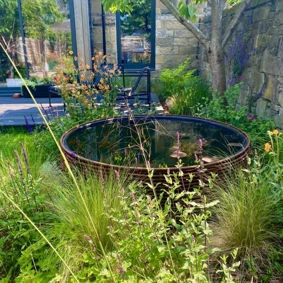 Woven rebar water feature