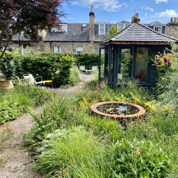 Edinburgh garden with summerhouse and wildlife friendly planting