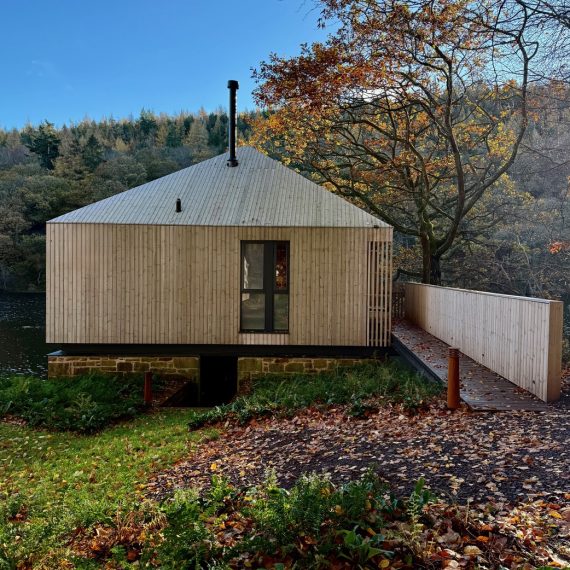 Bollard lighting and decked walkway in autumn