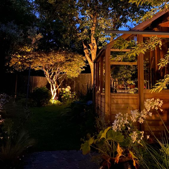 The greenhouse at night before becoming a sauna