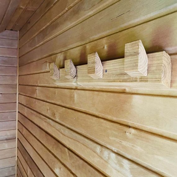 Hooks for towels and sauna panelling