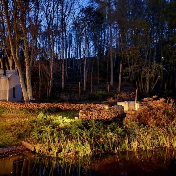 Log wall and hot tub lighting