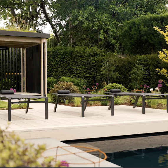 Outdoor swimming pool and pergola
