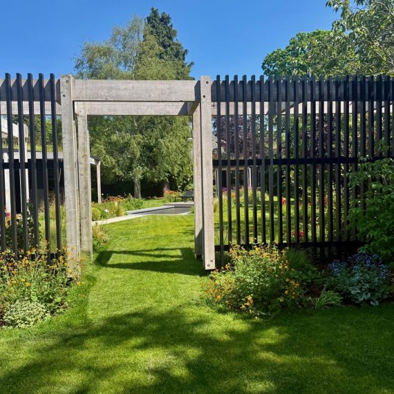 Scottish larch pergola with painted slats