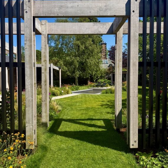 Scottish larch pergola with painted slats