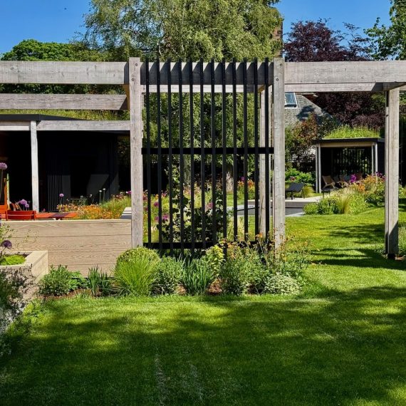 Scottish larch pergola with painted slats